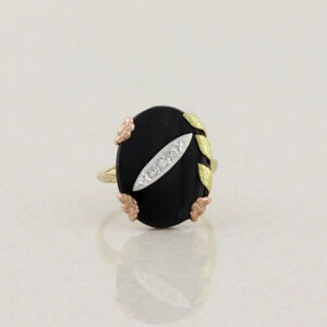 10k Yellow Gold Natural Onyx & Diamond Ring Size 6 1/4
